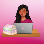 Author icon. Dark haired woman with tan skin sitting behind laptop with heart icon. 4 books next to laptop. Titles include Ready to Play, Ready to Live, Ready to Risk and Ready for Love